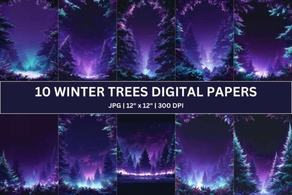 Download 10 Purple Winter Trees Digital Paper - Purple Collection